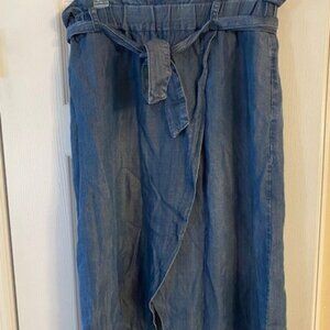 Women's Velvet Heart Blue Denim Chambray Maxi Wrap Skirt Tie Belt Sz L Festival